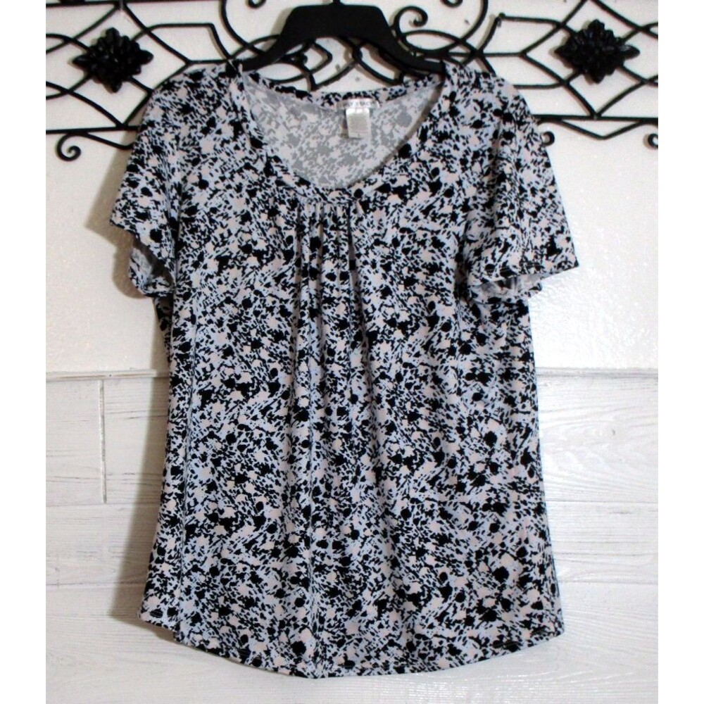 Emily Stacy Women's Top Size L Short Sleeve Multicolored Round Neck